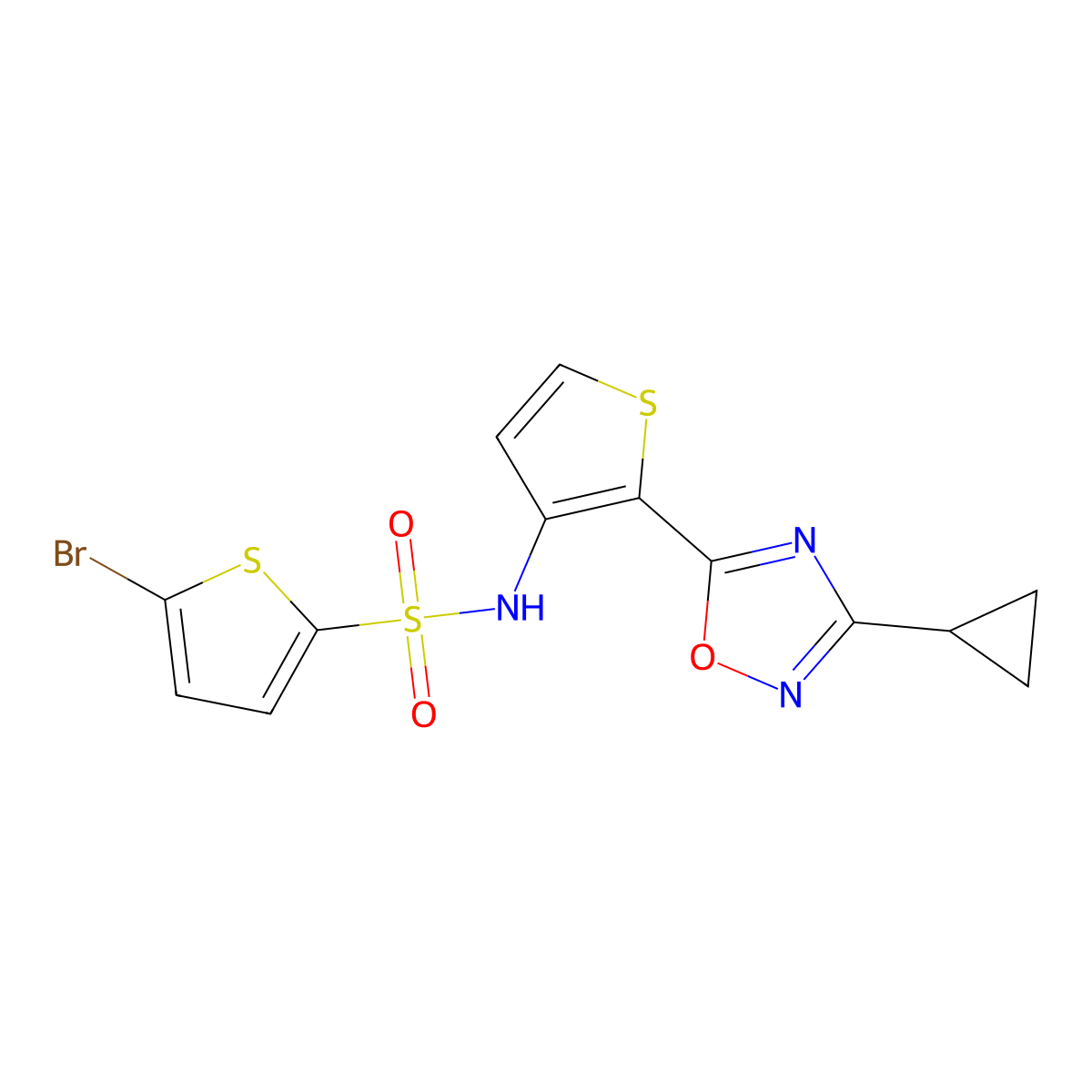 5-bromo-N-[2-(3-cyclopropyl-1,2,4-oxadiazol-5-yl)thiophen-3-yl]thiophene-2-sulfonamide molecular structure, CAS 1795302-35-0