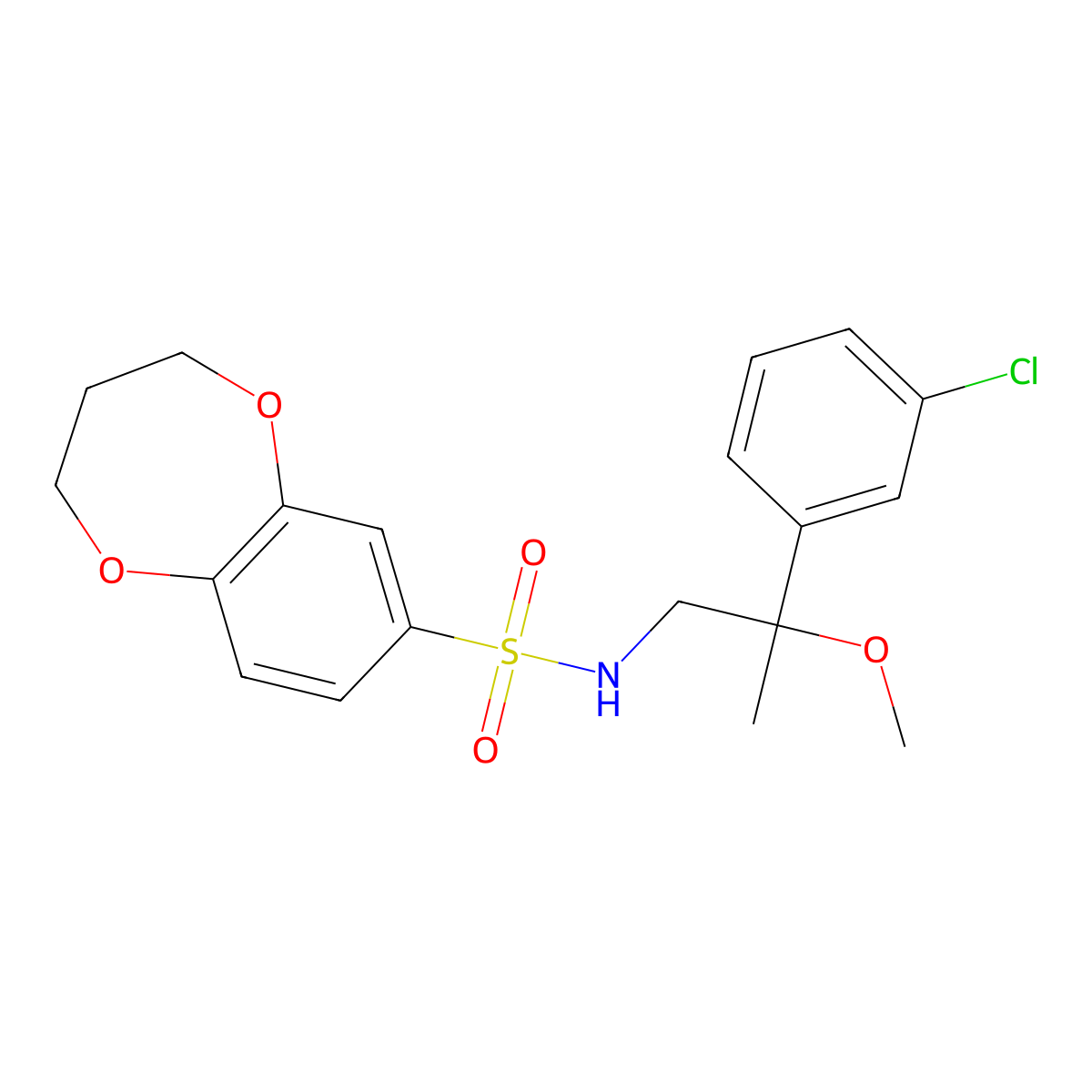N-(2-(3-chlorophenyl)-2-methoxypropyl)-3,4-dihydro-2H-benzo[b][1,4]dioxepine-7-sulfonamide molecular structure, CAS 1795302-39-4