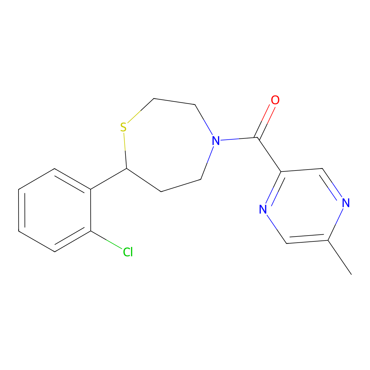 (7-(2-Chlorophenyl)-1,4-thiazepan-4-yl)(5-methylpyrazin-2-yl)methanone molecular structure, CAS 1795302-42-9