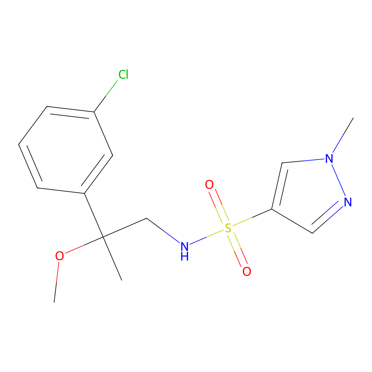 N-[2-(3-chlorophenyl)-2-methoxypropyl]-1-methyl-1H-pyrazole-4-sulfonamide molecular structure, CAS 1795302-45-2
