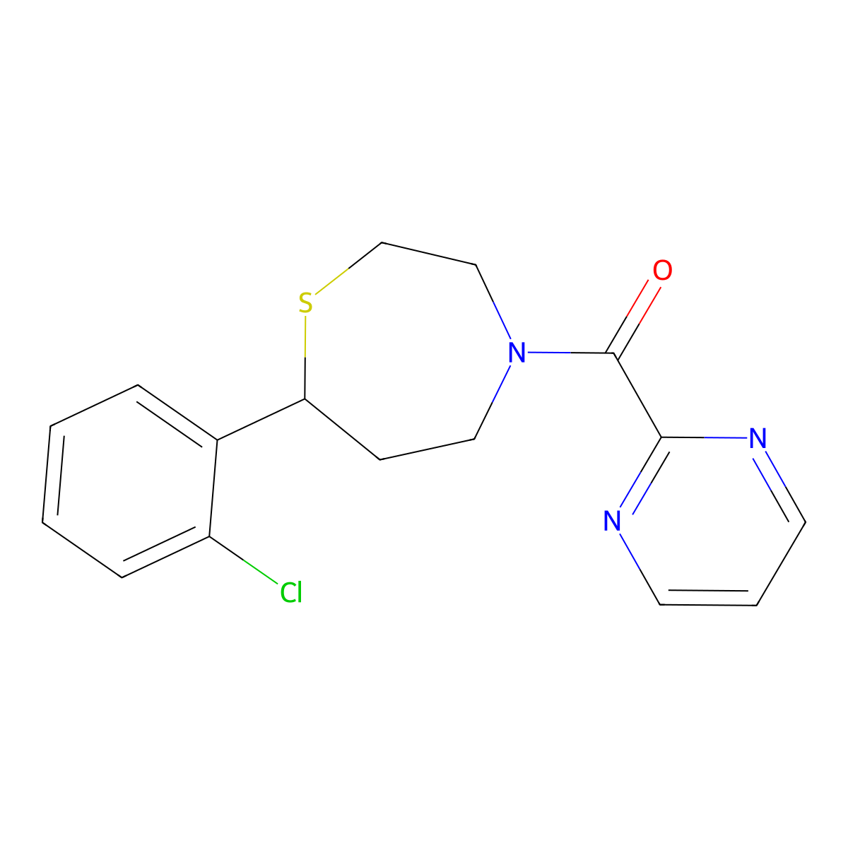 (7-(2-Chlorophenyl)-1,4-thiazepan-4-yl)(pyrimidin-2-yl)methanone molecular structure, CAS 1795302-48-5