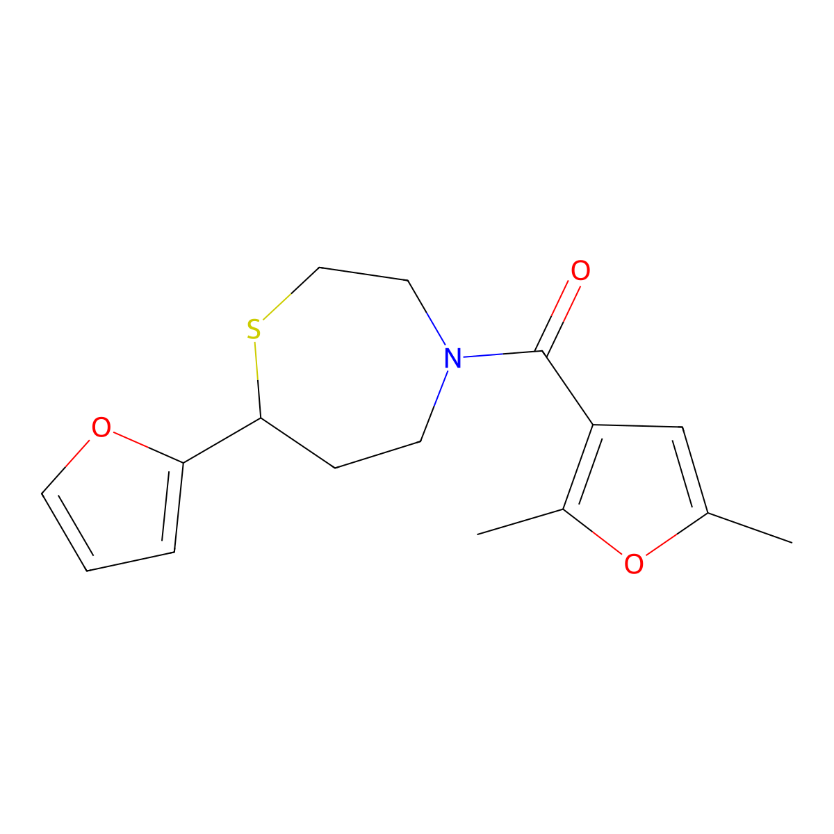 (2,5-Dimethylfuran-3-yl)(7-(furan-2-yl)-1,4-thiazepan-4-yl)methanone molecular structure, CAS 1795302-82-7