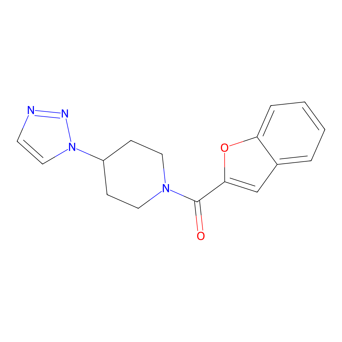 (4-(1H-1,2,3-triazol-1-yl)piperidin-1-yl)(benzofuran-2-yl)methanone molecular structure, CAS 1795302-83-8
