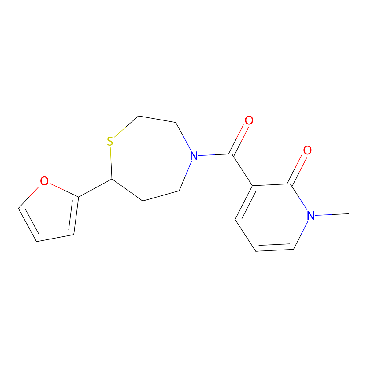 3-(7-(furan-2-yl)-1,4-thiazepane-4-carbonyl)-1-methylpyridin-2(1H)-one molecular structure, CAS 1795302-84-9