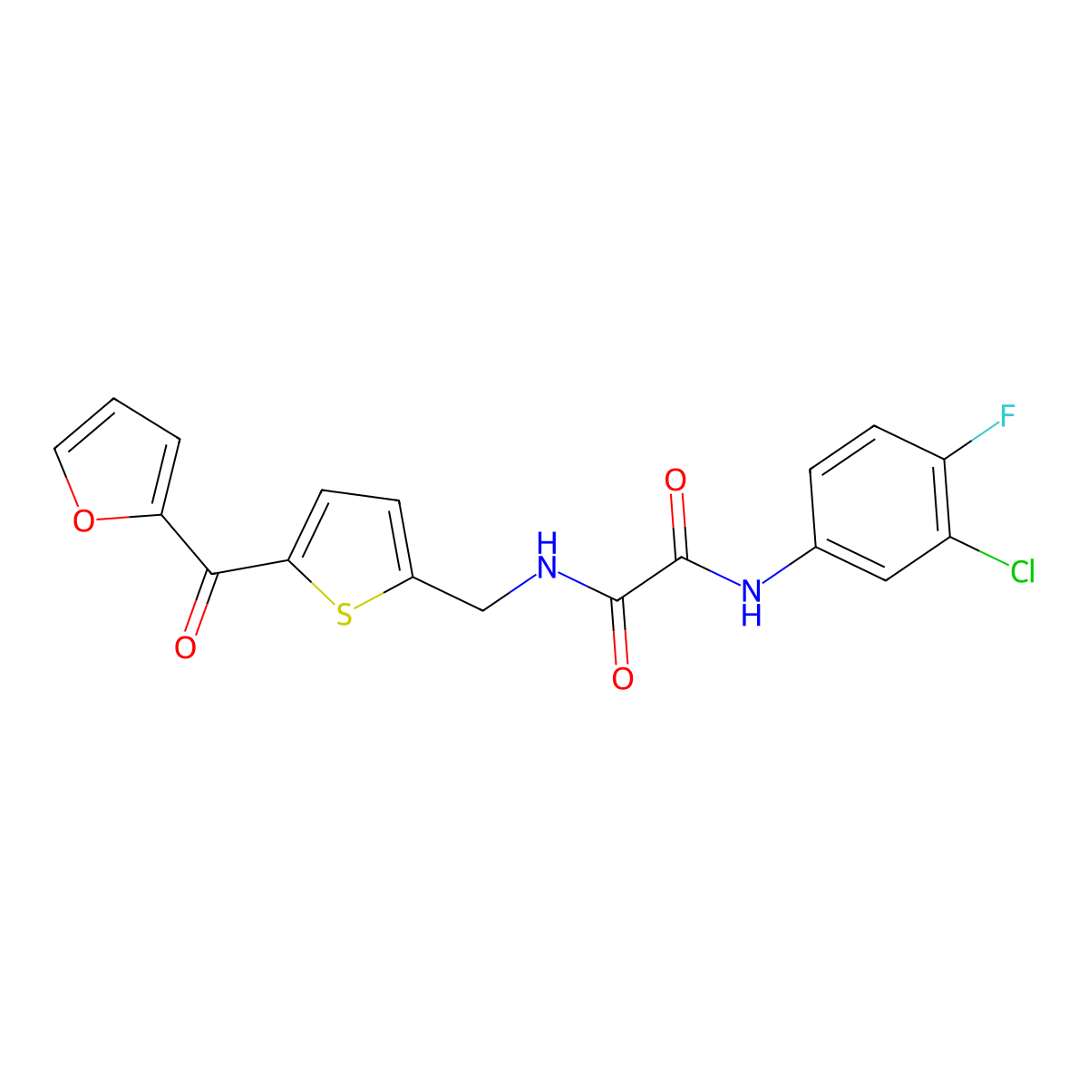 N1-(3-chloro-4-fluorophenyl)-N2-((5-(furan-2-carbonyl)thiophen-2-yl)methyl)oxalamide molecular structure, CAS 1795302-87-2