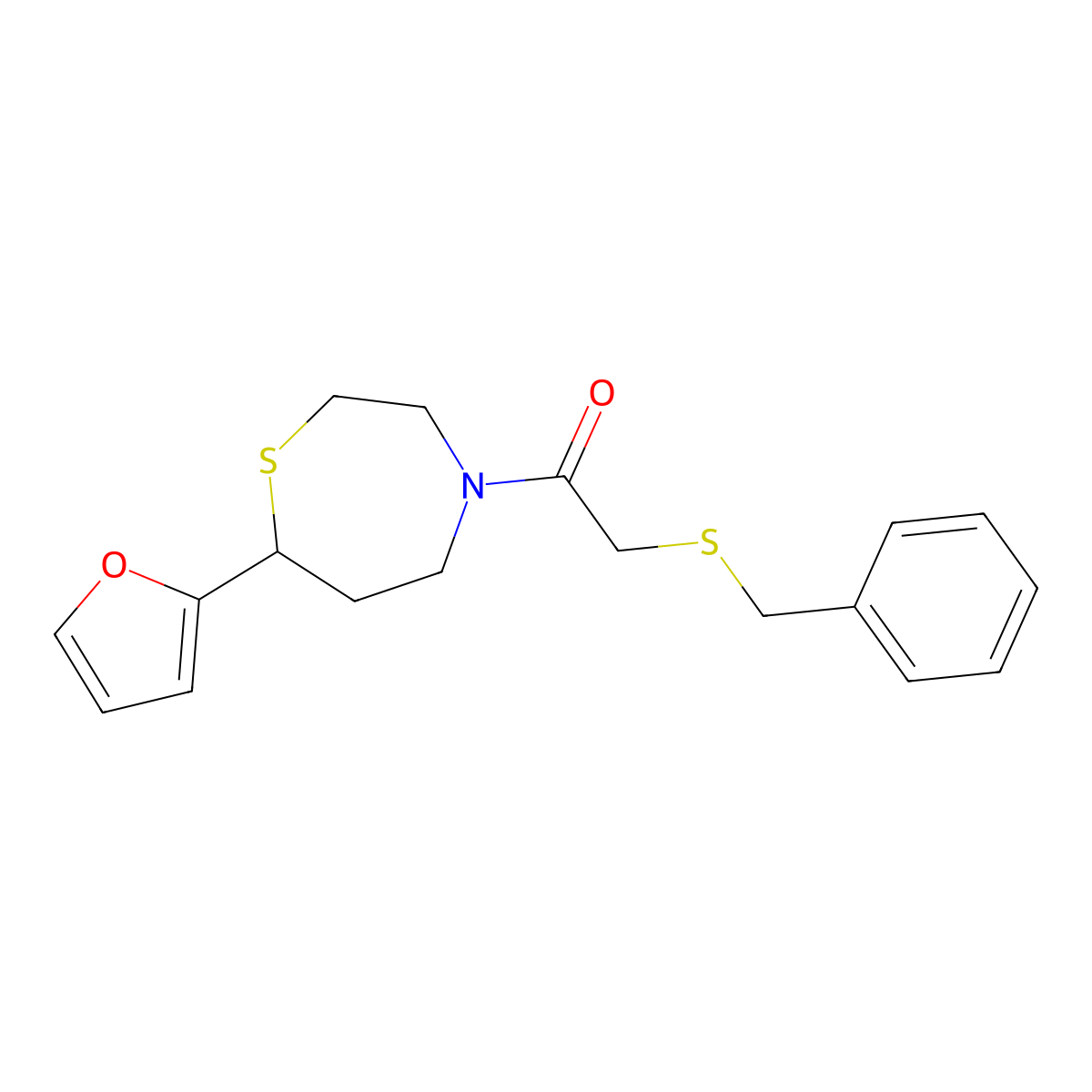 2-(Benzylthio)-1-(7-(furan-2-yl)-1,4-thiazepan-4-yl)ethanone molecular structure, CAS 1795302-96-3