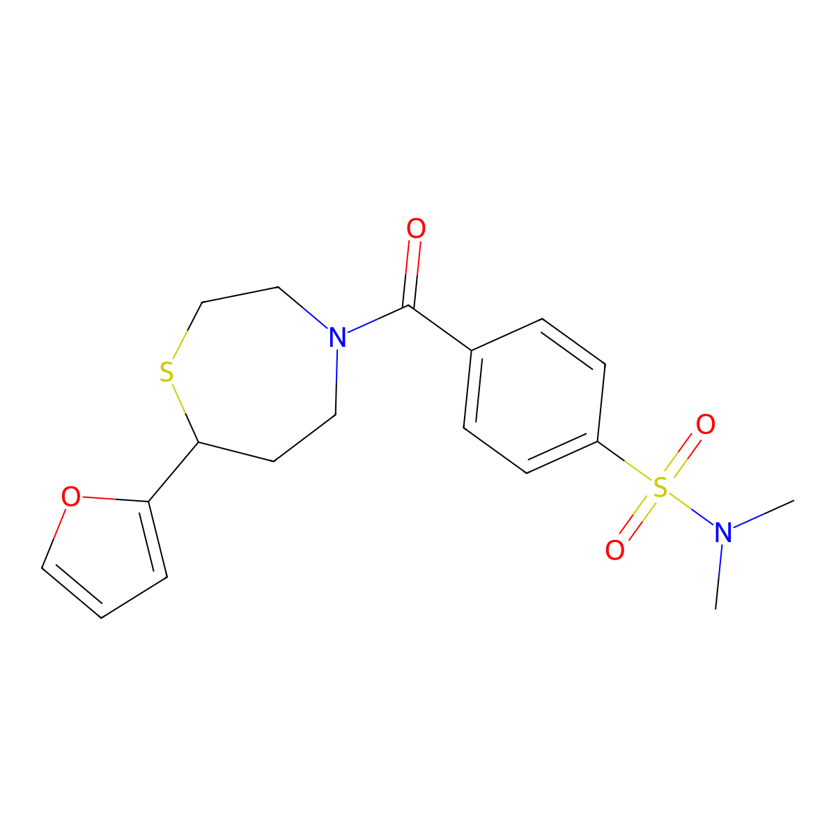 4-(7-(furan-2-yl)-1,4-thiazepane-4-carbonyl)-N,N-dimethylbenzenesulfonamide molecular structure, CAS 1795303-02-4