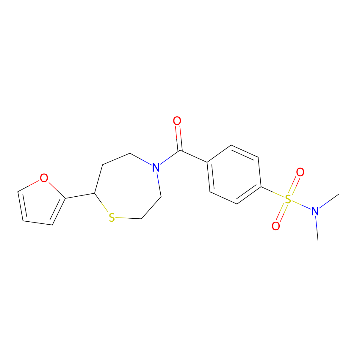 4-(7-(furan-2-yl)-1,4-thiazepane-4-carbonyl)-N,N-dimethylbenzenesulfonamide molecular structure, CAS 1795303-02-4