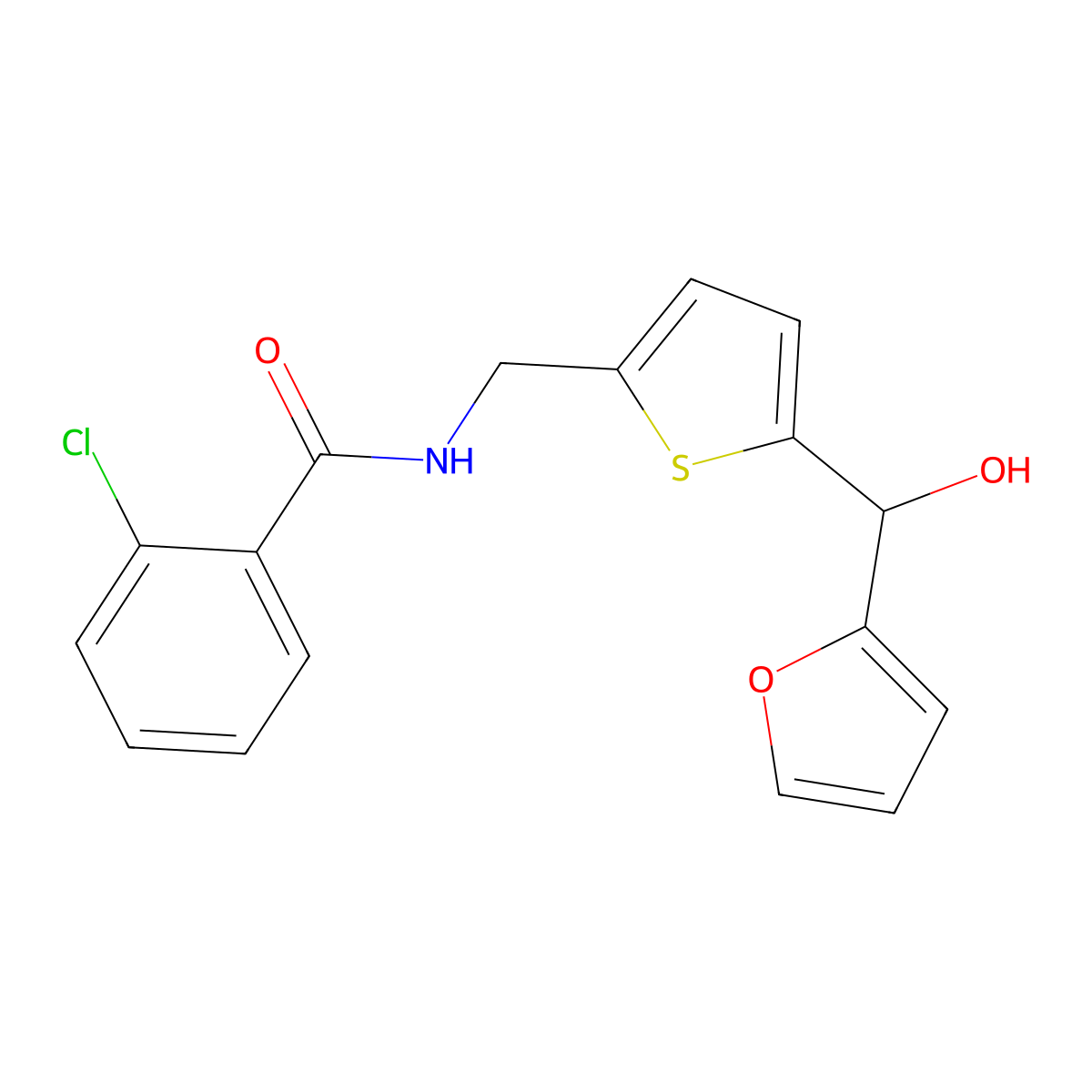 2-chloro-N-((5-(furan-2-yl(hydroxy)methyl)thiophen-2-yl)methyl)benzamide molecular structure, CAS 1795303-06-8
