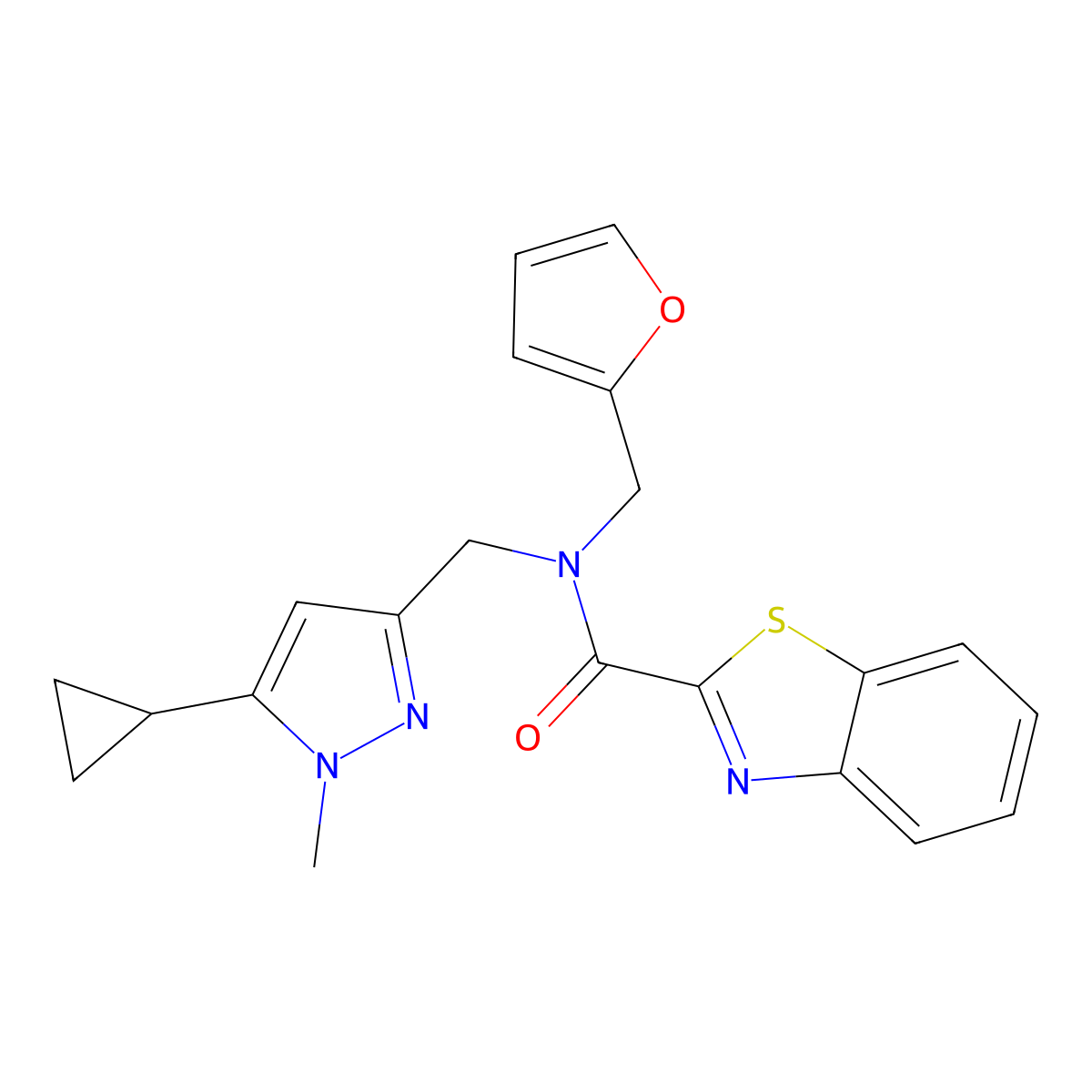 N-((5-cyclopropyl-1-methyl-1H-pyrazol-3-yl)methyl)-N-(furan-2-ylmethyl)benzo[d]thiazole-2-carboxamide molecular structure, CAS 1795303-30-8