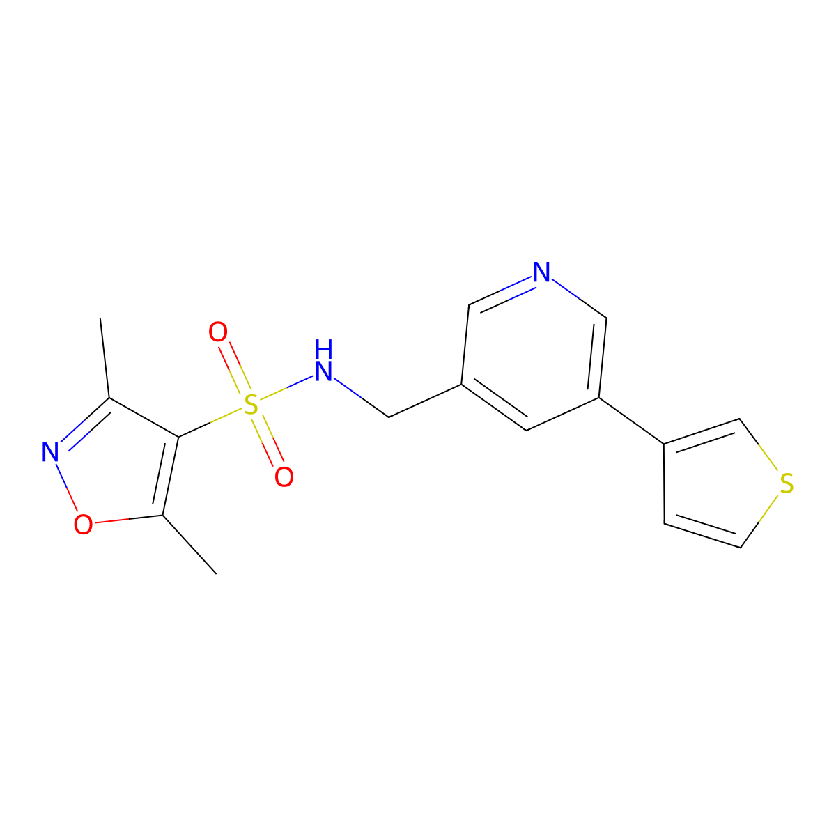 3,5-dimethyl-N-((5-(thiophen-3-yl)pyridin-3-yl)methyl)isoxazole-4-sulfonamide molecular structure, CAS 1795303-31-9