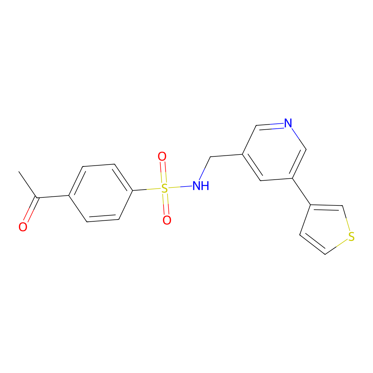 4-acetyl-N-((5-(thiophen-3-yl)pyridin-3-yl)methyl)benzenesulfonamide molecular structure, CAS 1795303-42-2