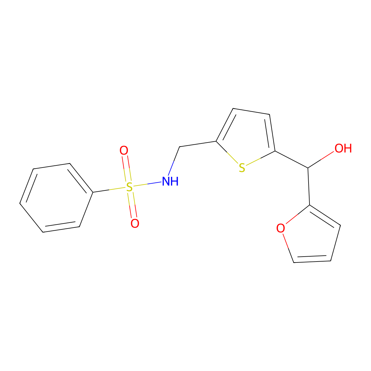 N-((5-(furan-2-yl(hydroxy)methyl)thiophen-2-yl)methyl)benzenesulfonamide molecular structure, CAS 1795303-50-2