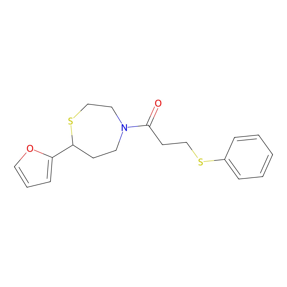 1-(7-(Furan-2-yl)-1,4-thiazepan-4-yl)-3-(phenylthio)propan-1-one molecular structure, CAS 1795303-53-5