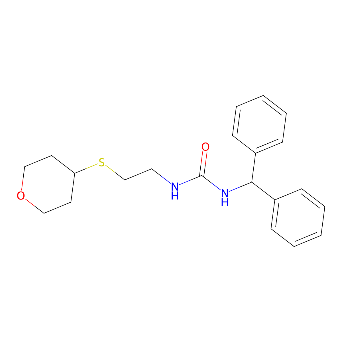 1-benzhydryl-3-(2-((tetrahydro-2H-pyran-4-yl)thio)ethyl)urea molecular structure, CAS 1795303-54-6