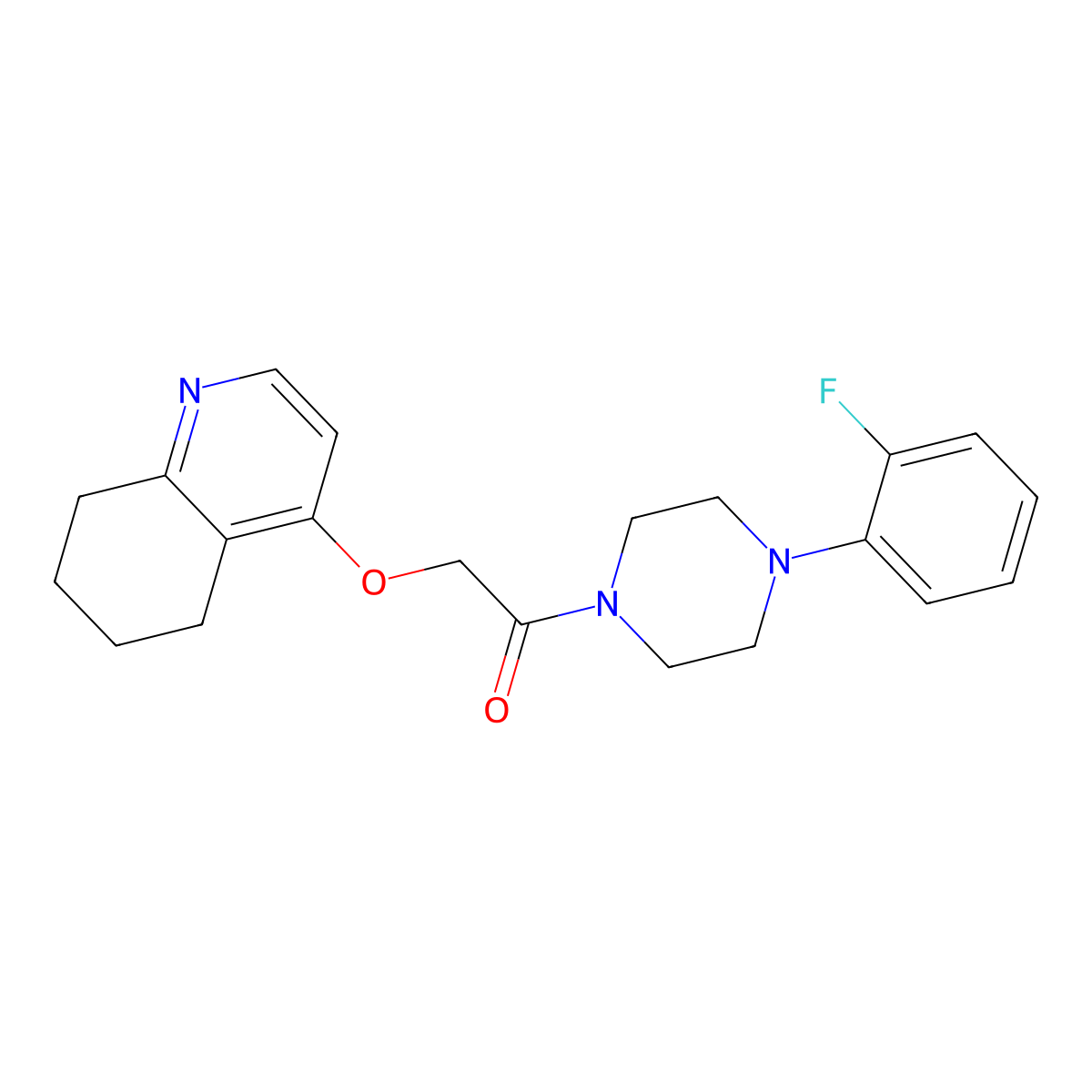 1-(4-(2-Fluorophenyl)piperazin-1-yl)-2-((5,6,7,8-tetrahydroquinolin-4-yl)oxy)ethanone molecular structure, CAS 1795303-55-7