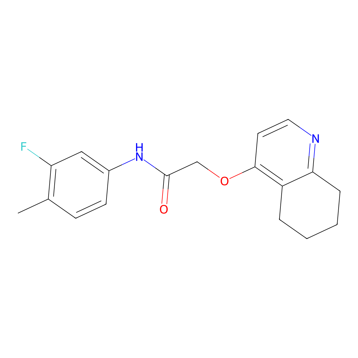 N-(3-fluoro-4-methylphenyl)-2-((5,6,7,8-tetrahydroquinolin-4-yl)oxy)acetamide molecular structure, CAS 1795303-60-4