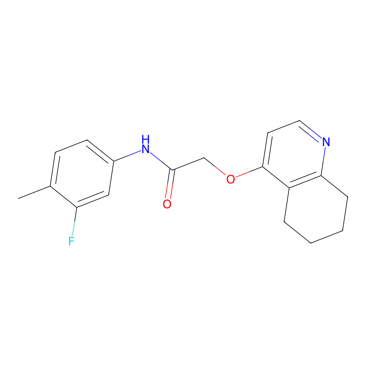 N-(3-fluoro-4-methylphenyl)-2-((5,6,7,8-tetrahydroquinolin-4-yl)oxy)acetamide molecular structure, CAS 1795303-60-4