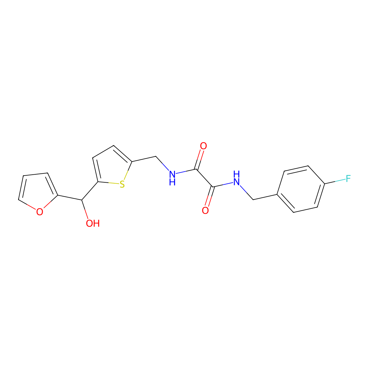 N1-(4-fluorobenzyl)-N2-((5-(furan-2-yl(hydroxy)methyl)thiophen-2-yl)methyl)oxalamide molecular structure, CAS 1795303-61-5