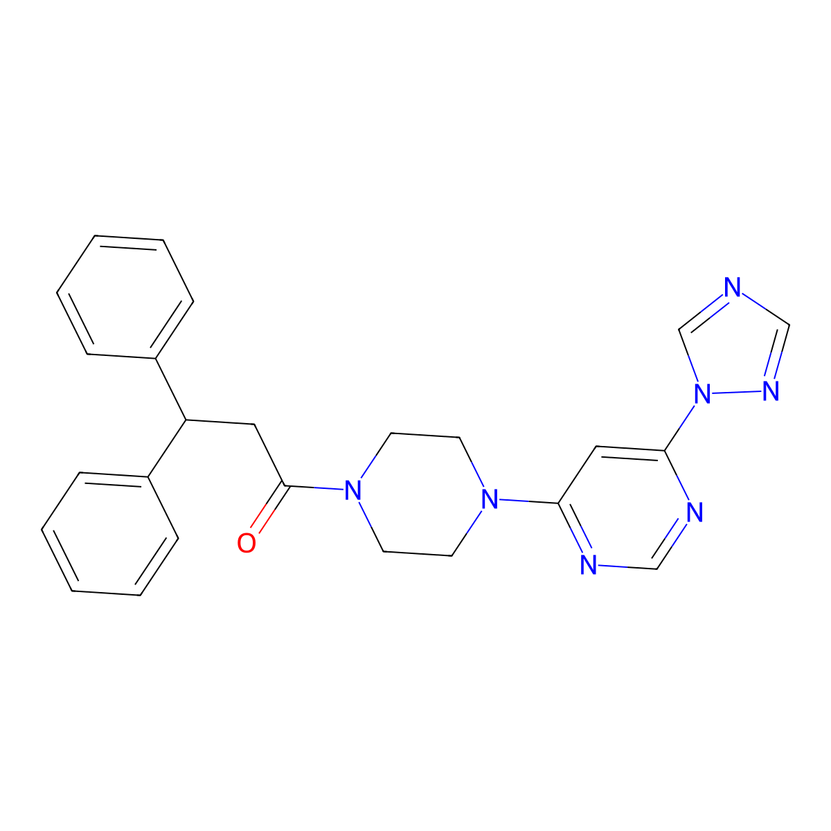 1-(4-(6-(1H-1,2,4-triazol-1-yl)pyrimidin-4-yl)piperazin-1-yl)-3,3-diphenylpropan-1-one molecular structure, CAS 1795303-70-6