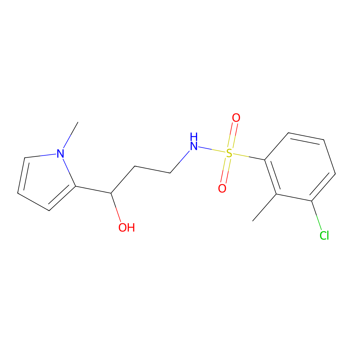 3-chloro-N-(3-hydroxy-3-(1-methyl-1H-pyrrol-2-yl)propyl)-2-methylbenzenesulfonamide molecular structure, CAS 1795303-71-7