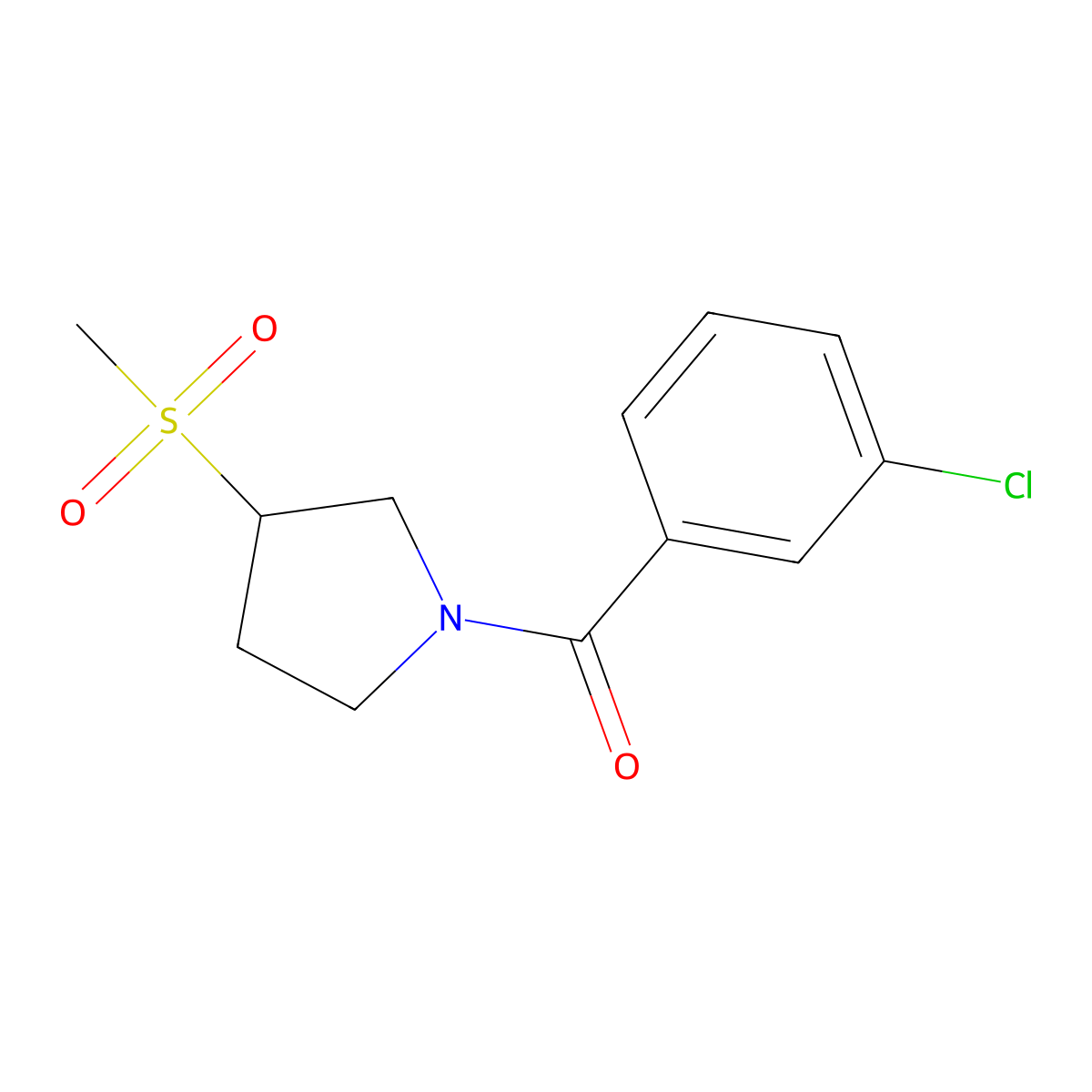 (3-Chlorophenyl)(3-(methylsulfonyl)pyrrolidin-1-yl)methanone molecular structure, CAS 1795303-75-1