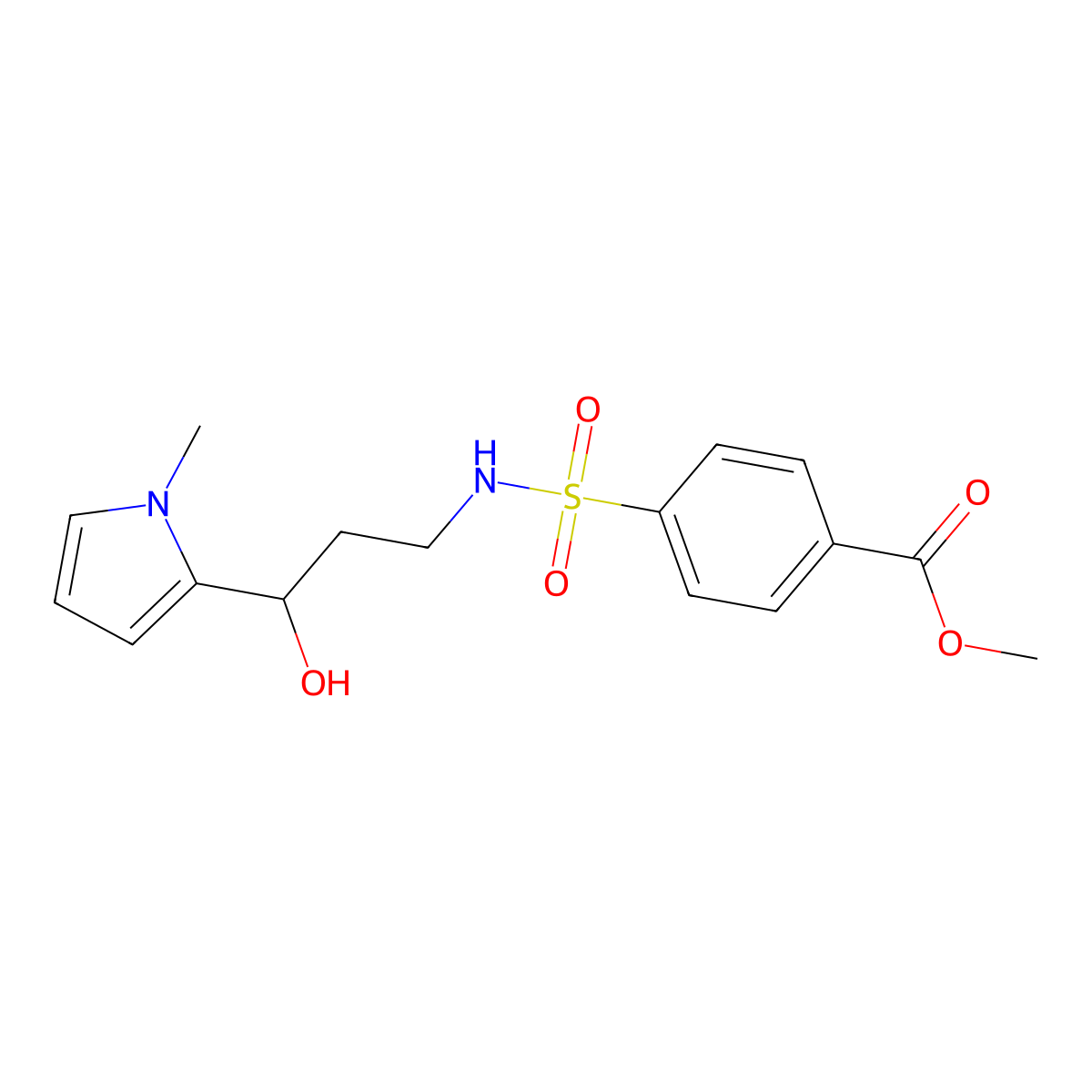 methyl 4-(N-(3-hydroxy-3-(1-methyl-1H-pyrrol-2-yl)propyl)sulfamoyl)benzoate molecular structure, CAS 1795303-76-2