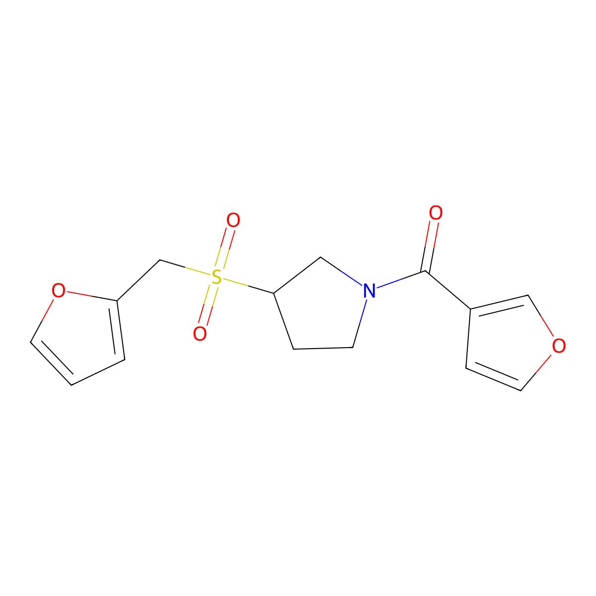 (3-((Furan-2-ylmethyl)sulfonyl)pyrrolidin-1-yl)(furan-3-yl)methanone molecular structure, CAS 1795303-89-7