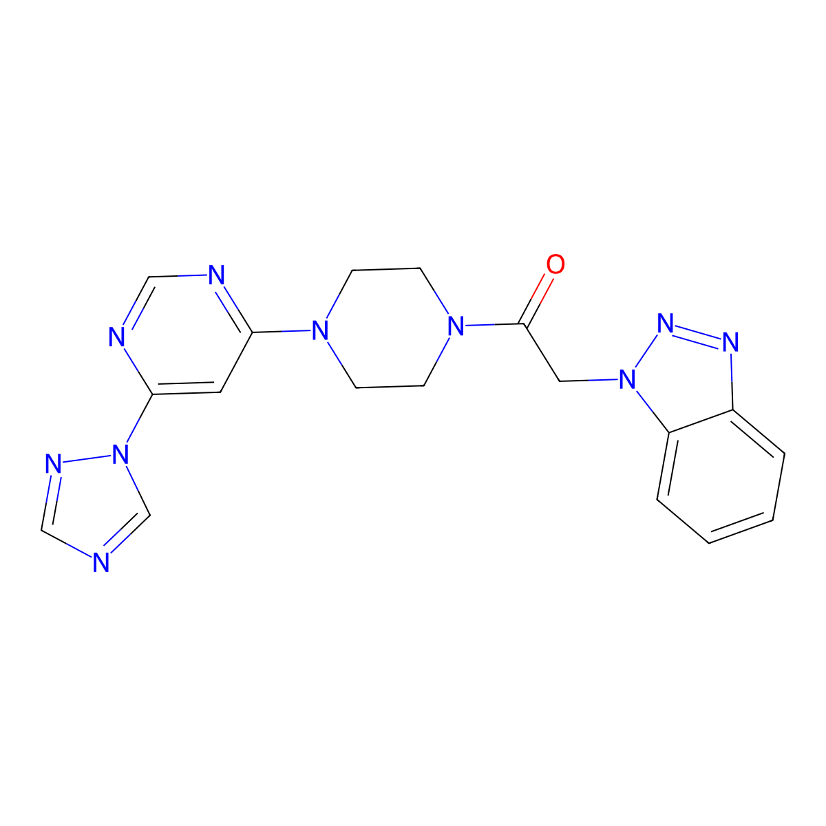 1-(4-(6-(1H-1,2,4-triazol-1-yl)pyrimidin-4-yl)piperazin-1-yl)-2-(1H-benzo[d][1,2,3]triazol-1-yl)ethanone molecular structure, CAS 1795303-98-8