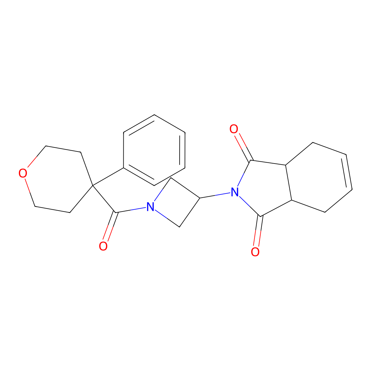 2-(1-(4-phenyltetrahydro-2H-pyran-4-carbonyl)azetidin-3-yl)-3a,4,7,7a-tetrahydro-1H-isoindole-1,3(2H)-dione molecular structure, CAS 1795303-99-9