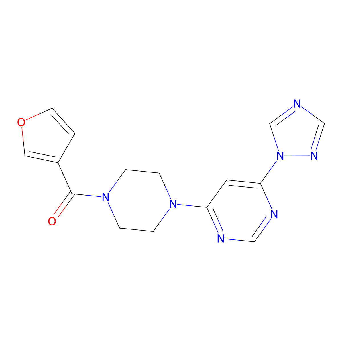 (4-(6-(1H-1,2,4-triazol-1-yl)pyrimidin-4-yl)piperazin-1-yl)(furan-3-yl)methanone molecular structure, CAS 1795304-01-6