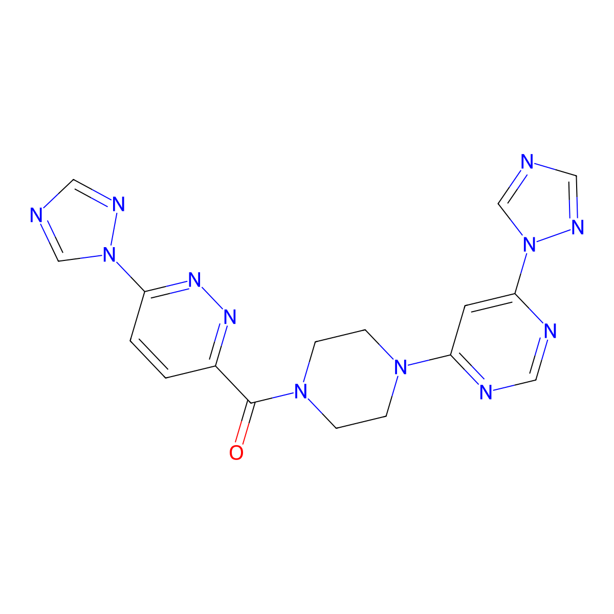 (6-(1H-1,2,4-triazol-1-yl)pyridazin-3-yl)(4-(6-(1H-1,2,4-triazol-1-yl)pyrimidin-4-yl)piperazin-1-yl)methanone molecular structure, CAS 1795304-05-0