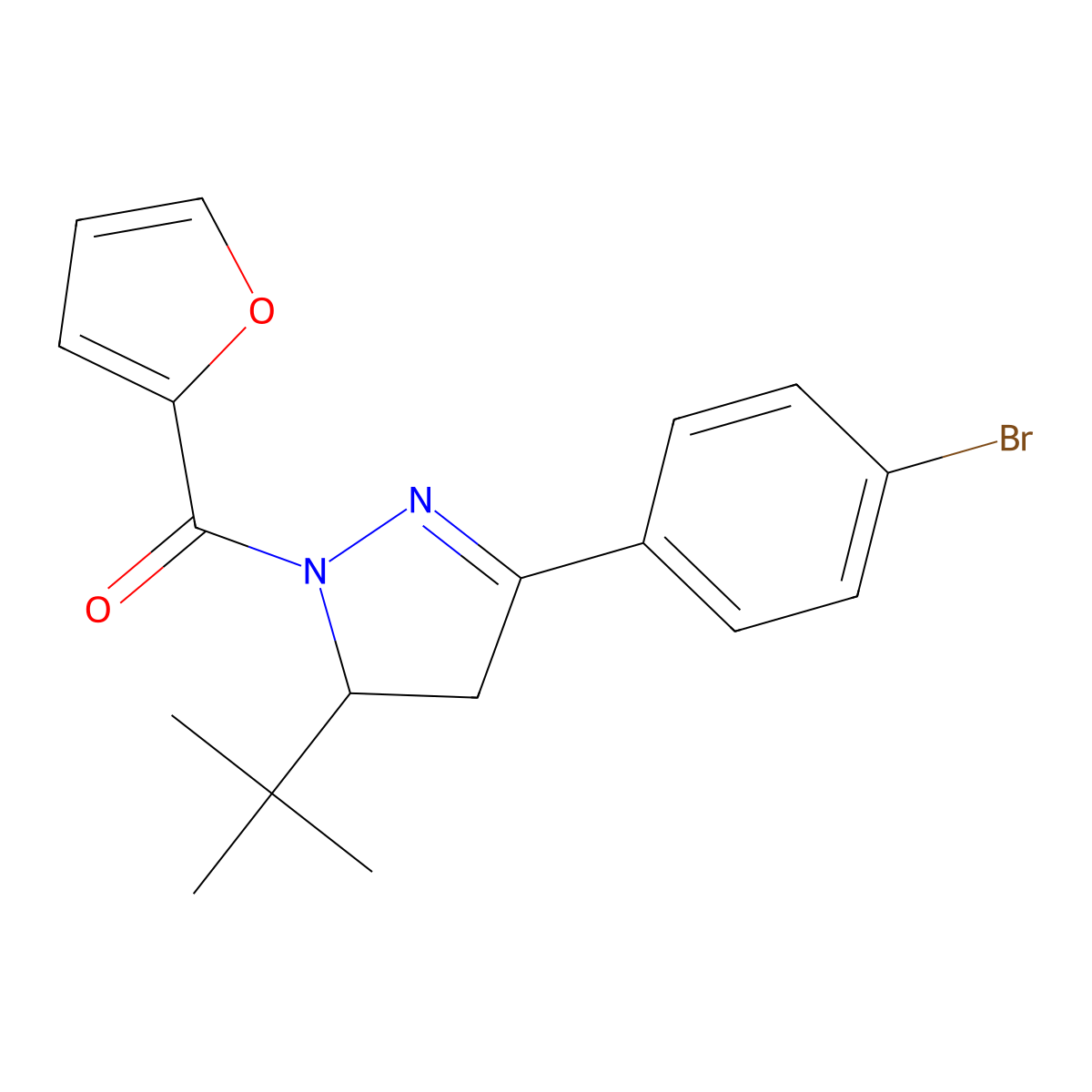 3-(4-bromophenyl)-5-tert-butyl-1-(furan-2-carbonyl)-4,5-dihydro-1H-pyrazole molecular structure, CAS 1795304-26-5