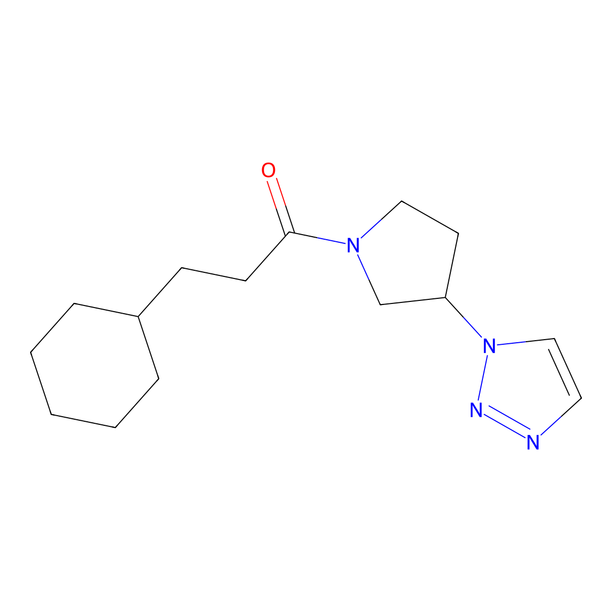 1-(3-(1H-1,2,3-triazol-1-yl)pyrrolidin-1-yl)-3-cyclohexylpropan-1-one molecular structure, CAS 1795304-28-7