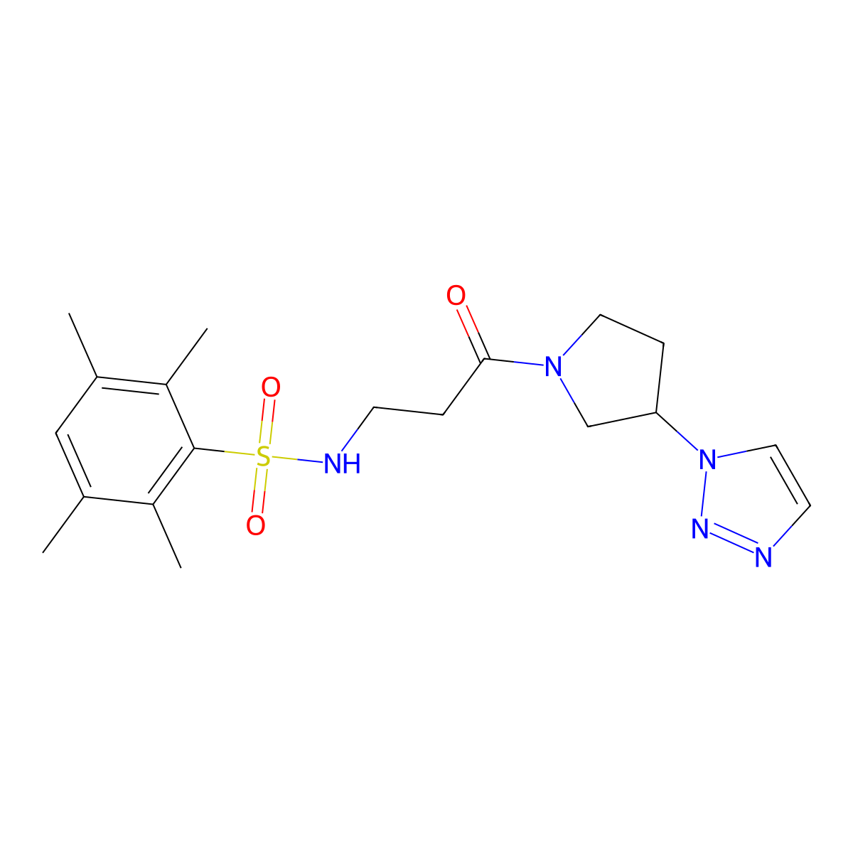 N-(3-(3-(1H-1,2,3-triazol-1-yl)pyrrolidin-1-yl)-3-oxopropyl)-2,3,5,6-tetramethylbenzenesulfonamide molecular structure, CAS 1795304-37-8