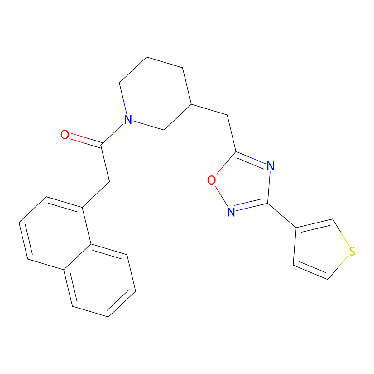 2-(Naphthalen-1-yl)-1-(3-((3-(thiophen-3-yl)-1,2,4-oxadiazol-5-yl)methyl)piperidin-1-yl)ethanone molecular structure, CAS 1795304-41-4
