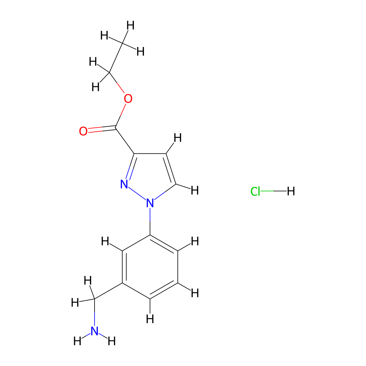 ethyl 1-[3-(aminomethyl)phenyl]-1H-pyrazole-3-carboxylate hydrochloride molecular structure, CAS 1795304-53-8