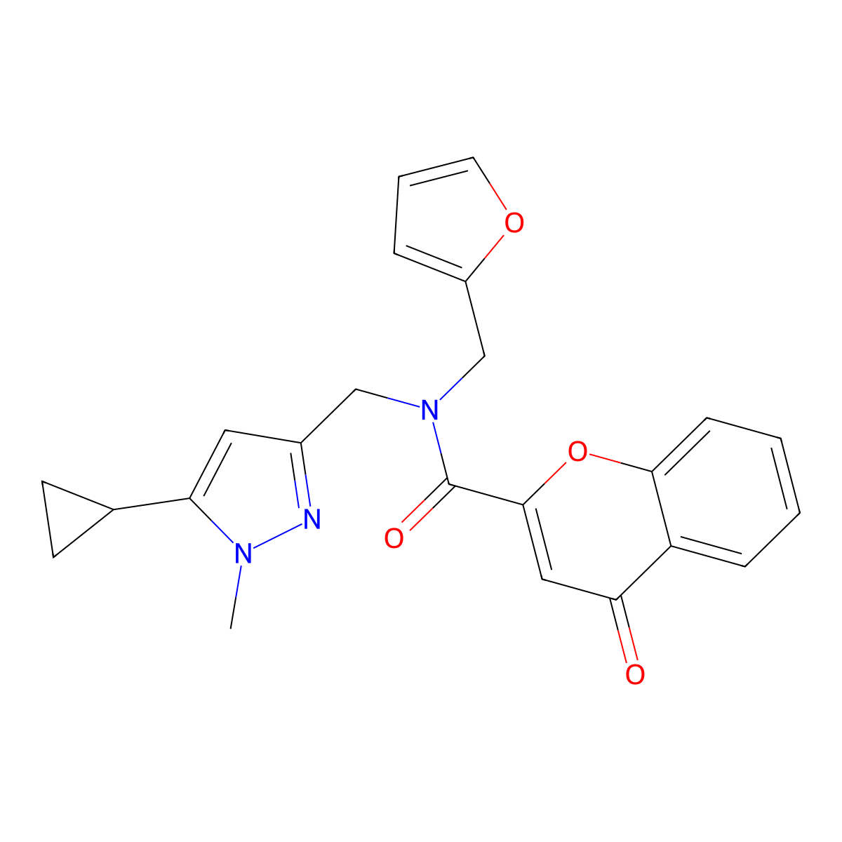 N-((5-cyclopropyl-1-methyl-1H-pyrazol-3-yl)methyl)-N-(furan-2-ylmethyl)-4-oxo-4H-chromene-2-carboxamide molecular structure, CAS 1795304-54-9