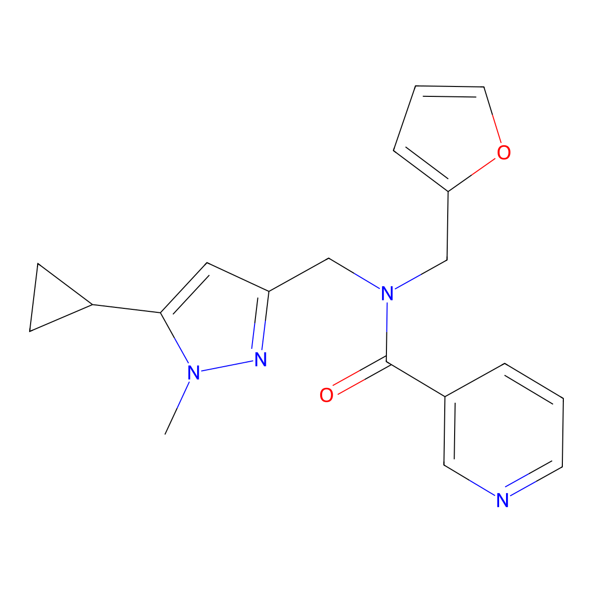 N-((5-cyclopropyl-1-methyl-1H-pyrazol-3-yl)methyl)-N-(furan-2-ylmethyl)nicotinamide molecular structure, CAS 1795304-60-7