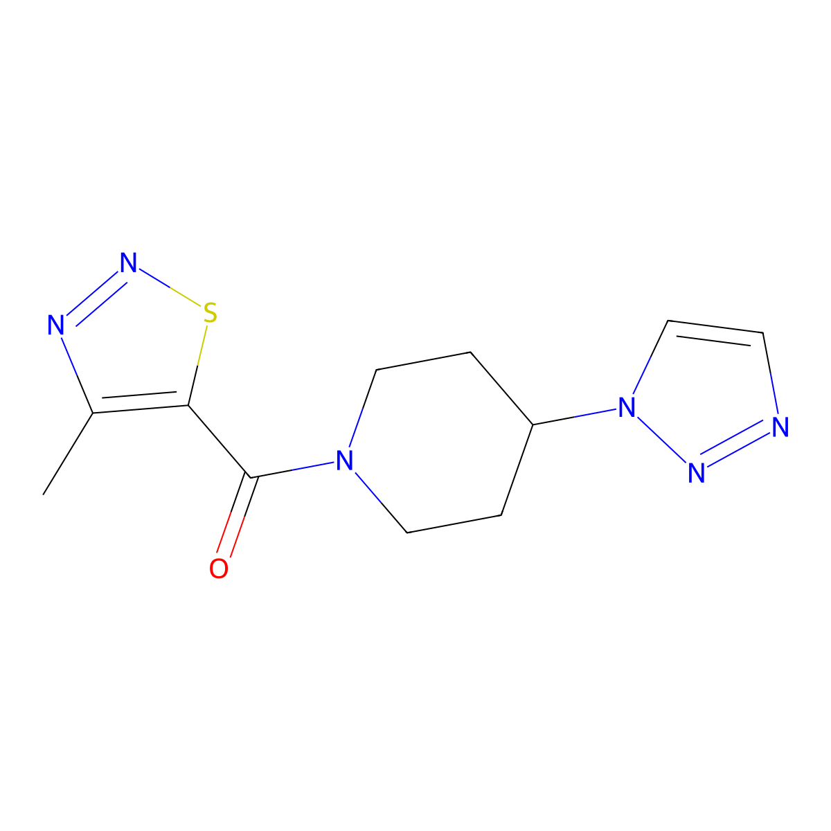 (4-(1H-1,2,3-triazol-1-yl)piperidin-1-yl)(4-methyl-1,2,3-thiadiazol-5-yl)methanone molecular structure, CAS 1795304-64-1