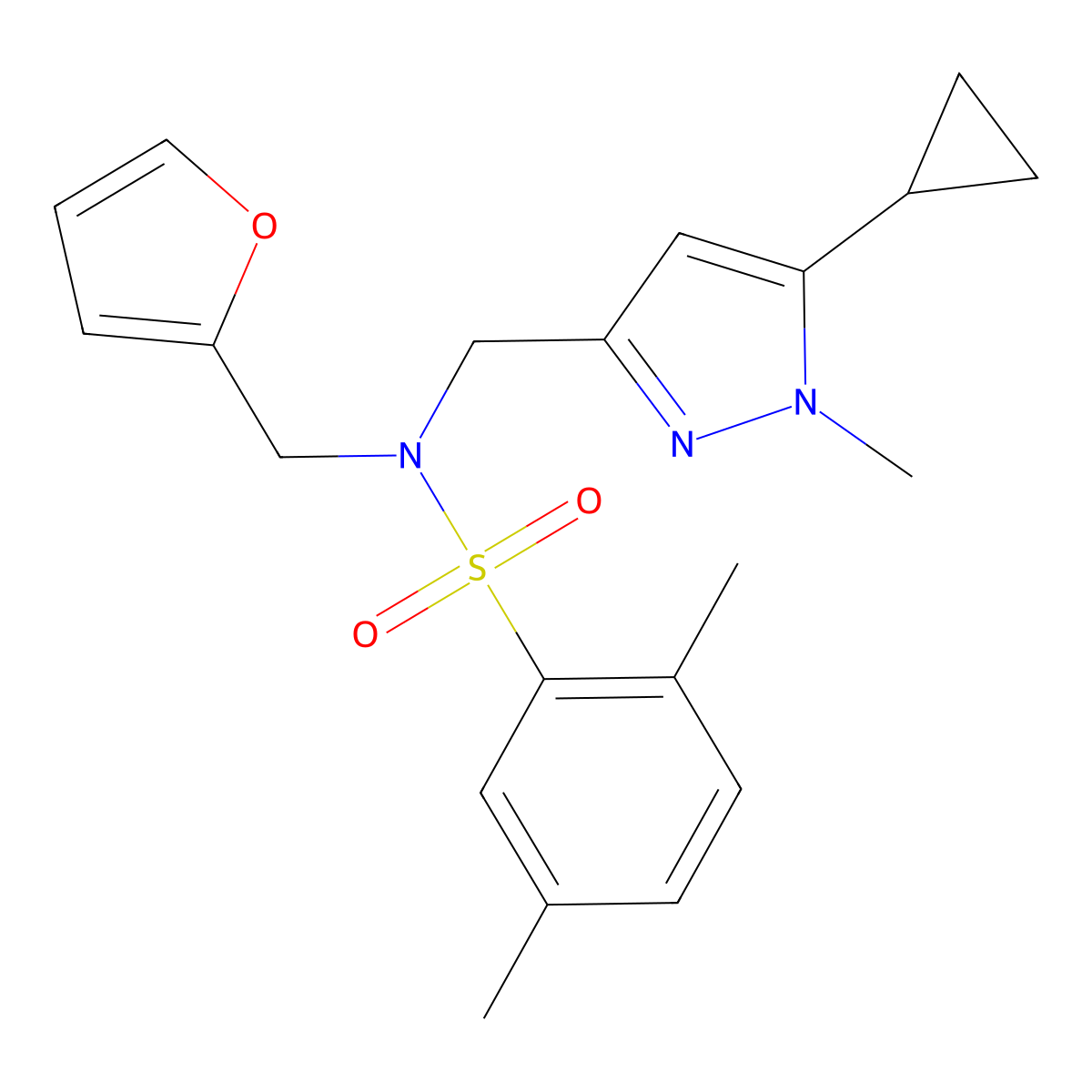 N-((5-cyclopropyl-1-methyl-1H-pyrazol-3-yl)methyl)-N-(furan-2-ylmethyl)-2,5-dimethylbenzenesulfonamide molecular structure, CAS 1795304-75-4