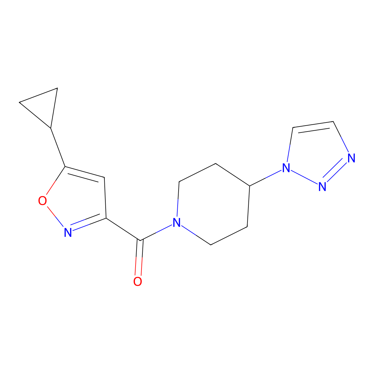 (4-(1H-1,2,3-triazol-1-yl)piperidin-1-yl)(5-cyclopropylisoxazol-3-yl)methanone molecular structure, CAS 1795304-76-5