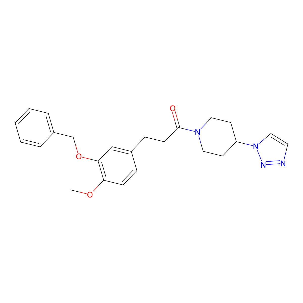 1-(4-(1H-1,2,3-triazol-1-yl)piperidin-1-yl)-3-(3-(benzyloxy)-4-methoxyphenyl)propan-1-one molecular structure, CAS 1795304-82-3
