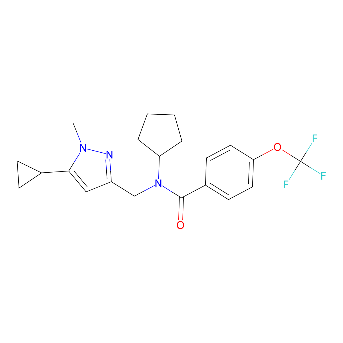 N-cyclopentyl-N-[(5-cyclopropyl-1-methyl-1H-pyrazol-3-yl)methyl]-4-(trifluoromethoxy)benzamide molecular structure, CAS 1795304-83-4