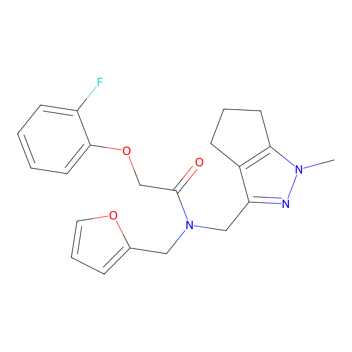 2-(2-fluorophenoxy)-N-(furan-2-ylmethyl)-N-((1-methyl-1,4,5,6-tetrahydrocyclopenta[c]pyrazol-3-yl)methyl)acetamide molecular structure, CAS 1795304-88-9