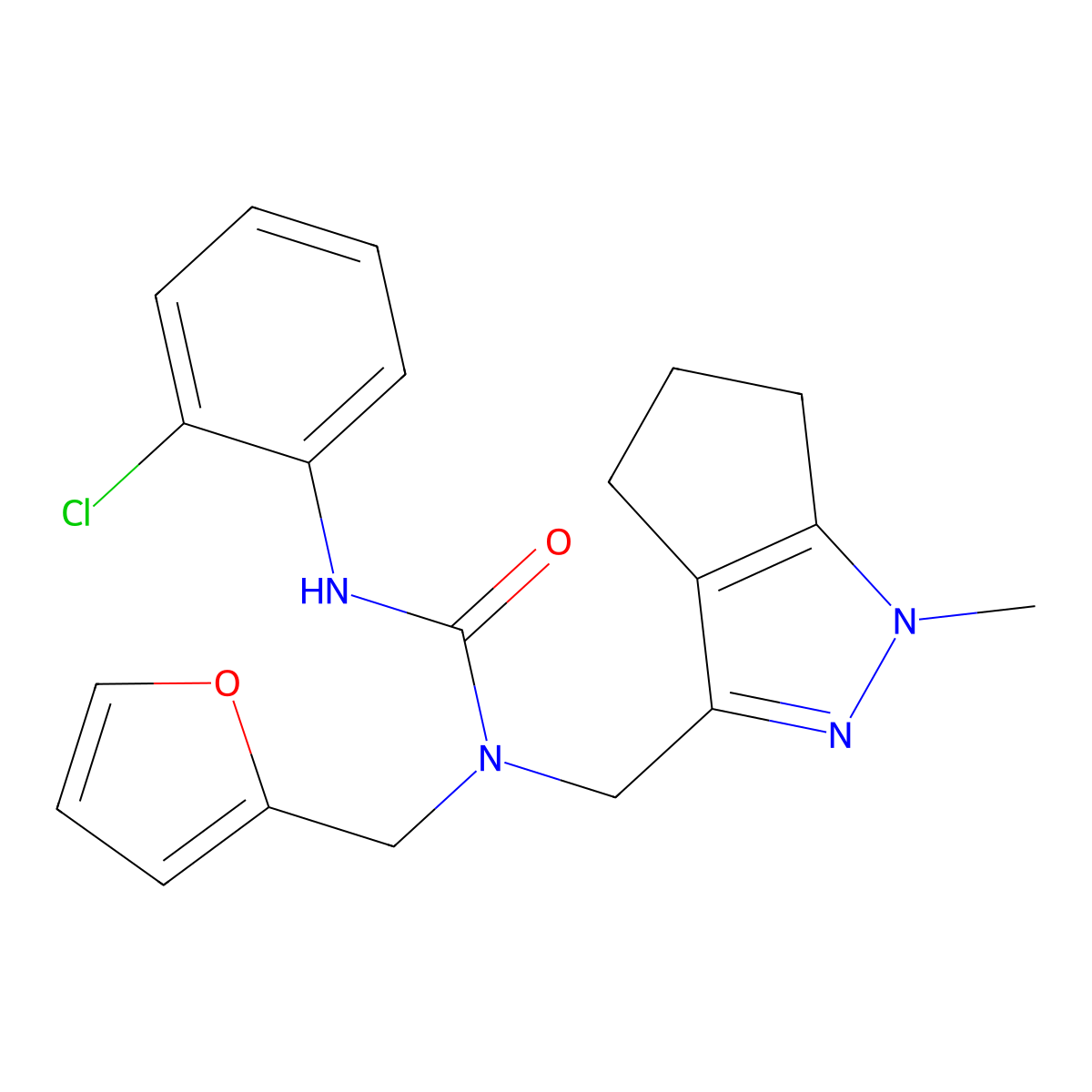 3-(2-Chlorophenyl)-1-(furan-2-ylmethyl)-1-((1-methyl-1,4,5,6-tetrahydrocyclopenta[c]pyrazol-3-yl)methyl)urea molecular structure, CAS 1795304-91-4