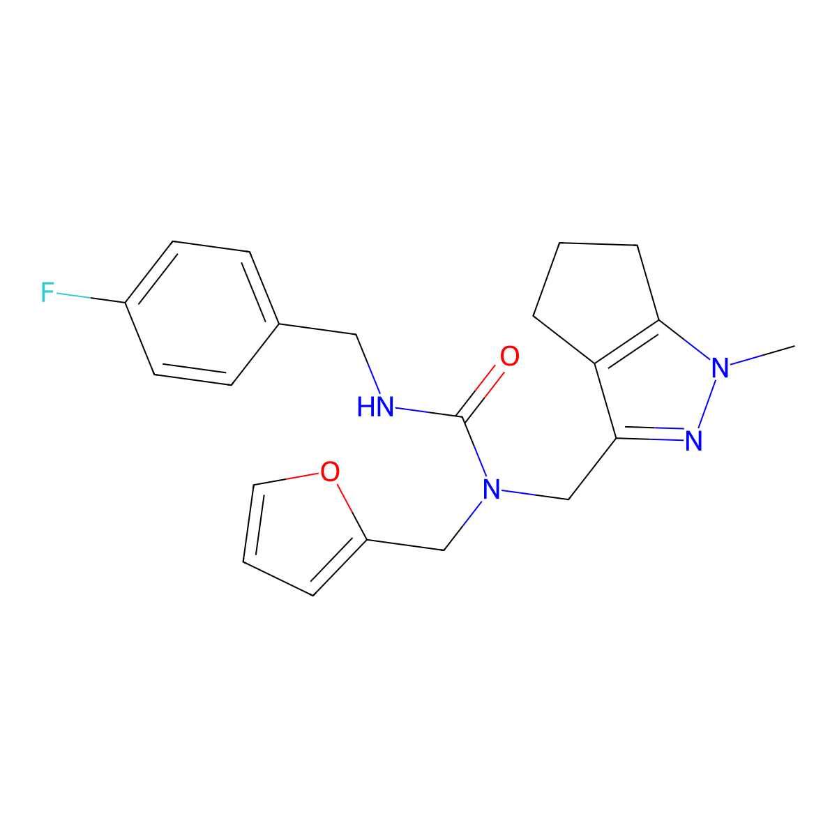 3-(4-Fluorobenzyl)-1-(furan-2-ylmethyl)-1-((1-methyl-1,4,5,6-tetrahydrocyclopenta[c]pyrazol-3-yl)methyl)urea molecular structure, CAS 1795304-98-1