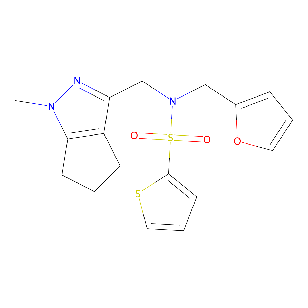 N-(furan-2-ylmethyl)-N-((1-methyl-1,4,5,6-tetrahydrocyclopenta[c]pyrazol-3-yl)methyl)thiophene-2-sulfonamide molecular structure, CAS 1795304-99-2