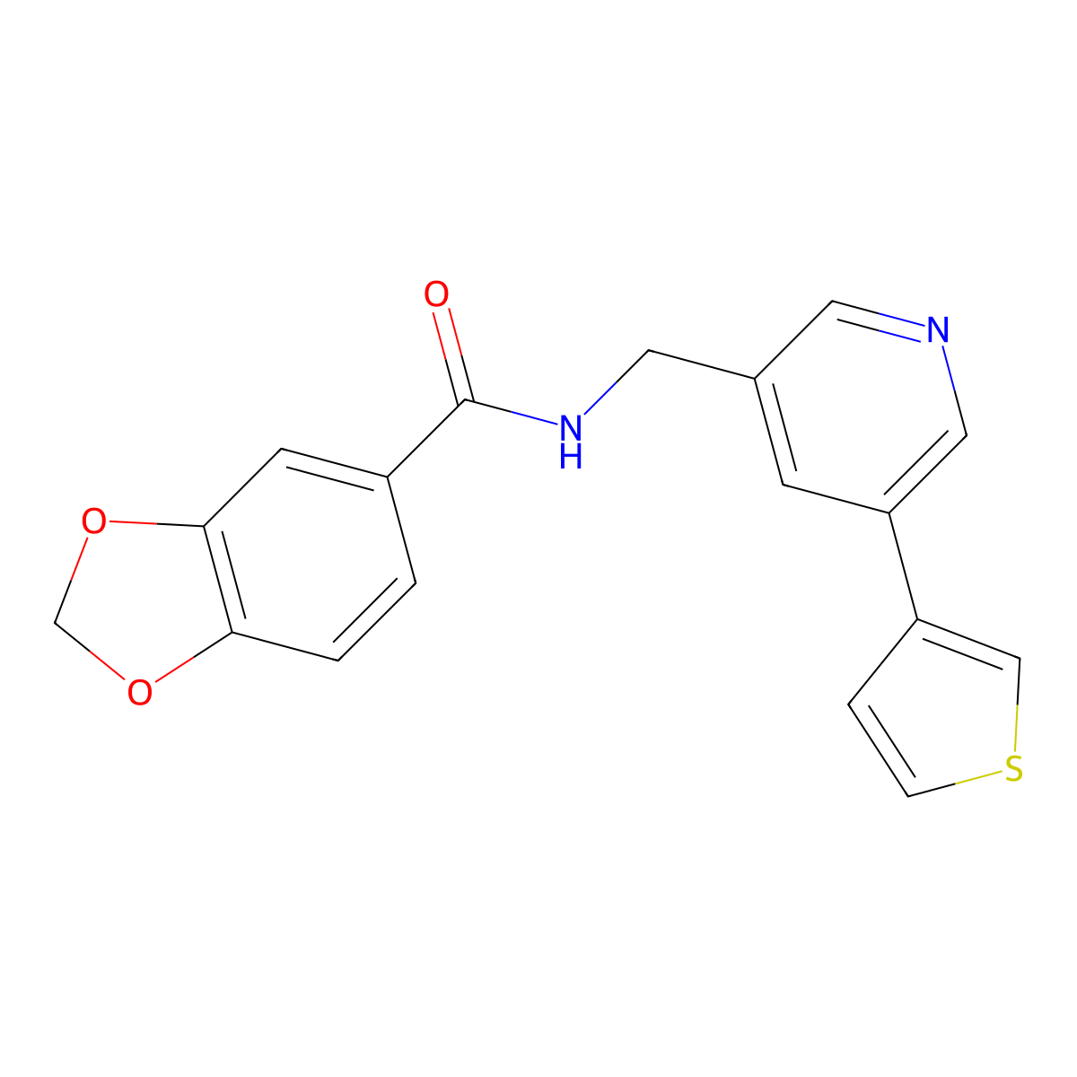 N-((5-(thiophen-3-yl)pyridin-3-yl)methyl)benzo[d][1,3]dioxole-5-carboxamide molecular structure, CAS 1795305-02-0