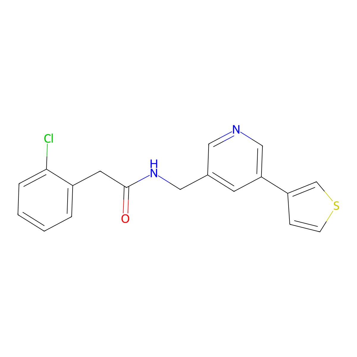 2-(2-chlorophenyl)-N-{[5-(thiophen-3-yl)pyridin-3-yl]methyl}acetamide molecular structure, CAS 1795305-04-2